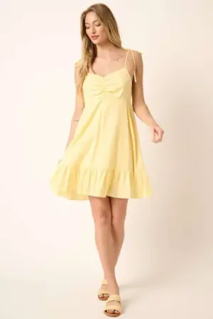 Ruched Detail Spaghetti Tie Mini Dress