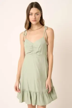 Ruched Strappy Tie Mini Dress
