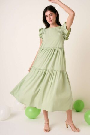 Ruffle Short Sleeve Tiered Maxi Dress